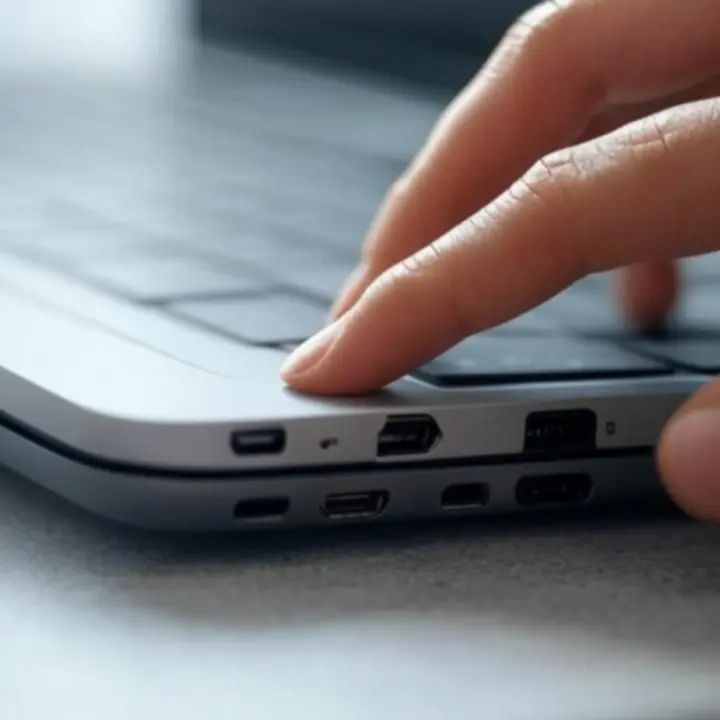 Közeli felvétel számítógép hátoldali portokról és csatlakozókról