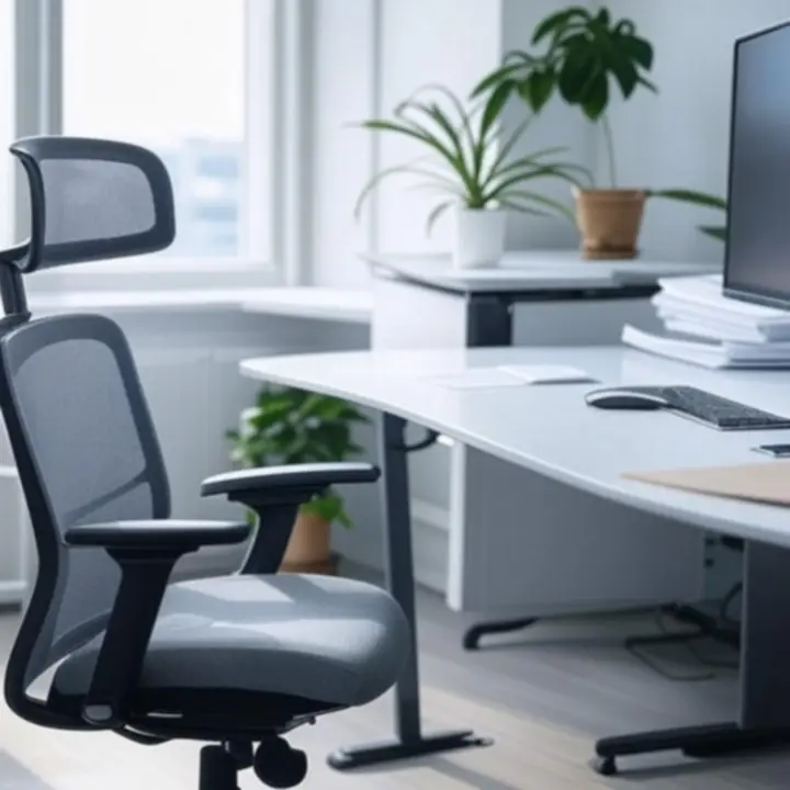 Ergonomikus magyar irodabútorok, állítható asztal és kényelmes forgószék modern környezetben.