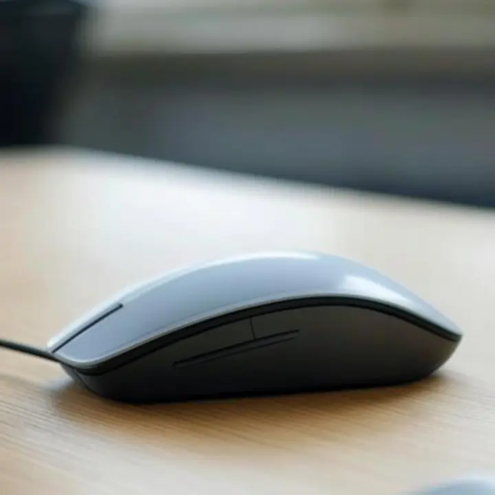 Vezeték nélküli egér modern irodai asztalon.